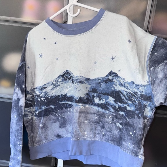 Pilcro Scenic Mountain Crew Neck Sweatshirt from Anthropologie Blue Pattern Sz L - Picture 6 of 13